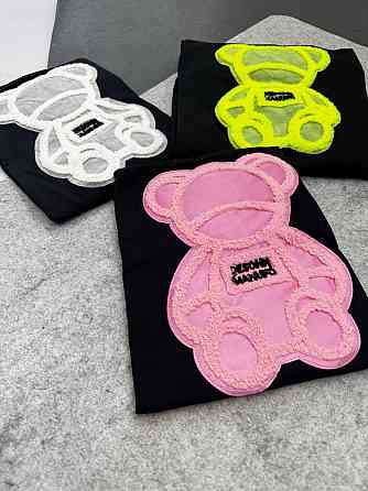 Женская удлиненная оверсайз футболка с мишкой кулир Одесса