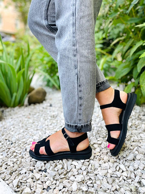 Mermaid Босоніжки жіночі чорні Mermaid 514 літні з натуральної замші / Зручне замшеве взуття на Коломыя - изображение 3