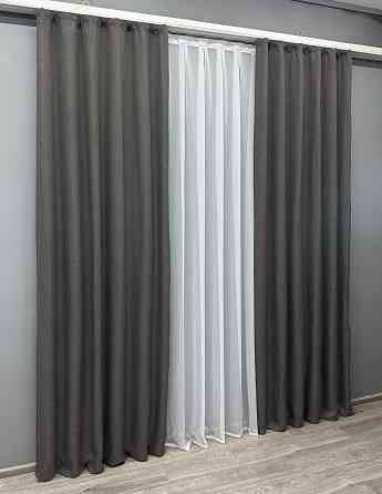 Комплект готовых штор VR-Textil Лен Лён Мешковина № 1140ш Графитовый 150х270 см 2 шт (30-961) Киев