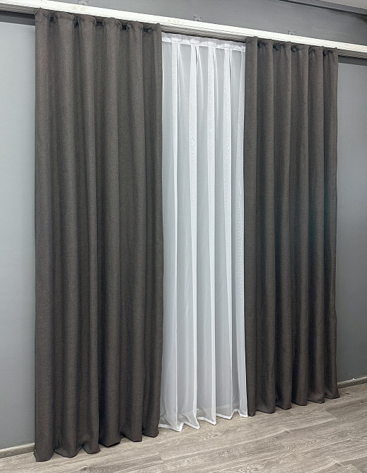 Комплект готовых штор VR-Textil Лен Лён Мешковина № 1140ш Графитовый 150х270 см 2 шт (30-961) Киев - изображение 4