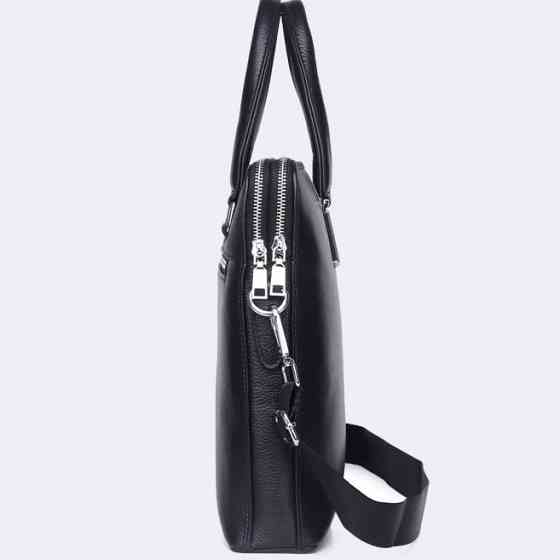 Кожаная мужская деловая сумка-портфель портфель для ноутбука черный Tiding Bag 64028 Киев