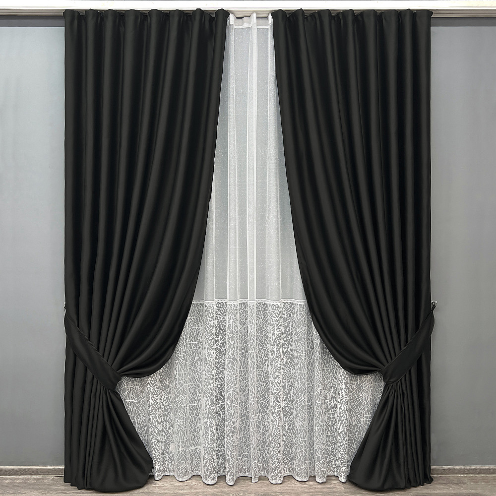 Комплект штор VR-Textil Bagema Rvs 100х270 2шт и Тюль 300х270 1895ш-1672т Черный с белым 71-169/1 Киев - изображение 1