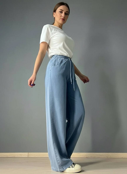 Джинси жіночі Immet 5606-8602 палаццо талія на резинці тенсель блакитні, блакитний, 33, 33, 90 см, 119 см Київ - фото 12