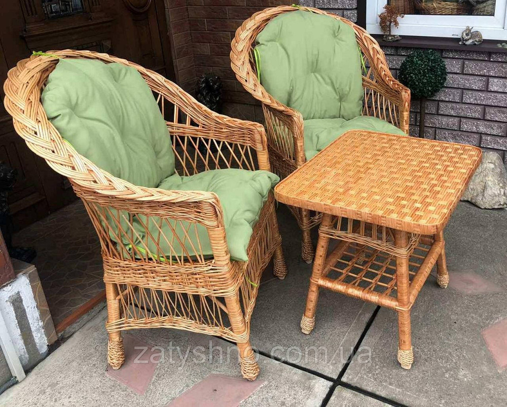 Кресла и стол плетеные|Мебель из лозы с салатовыми накидками |мебель из лозы с журнальным столом Киев - изображение 1