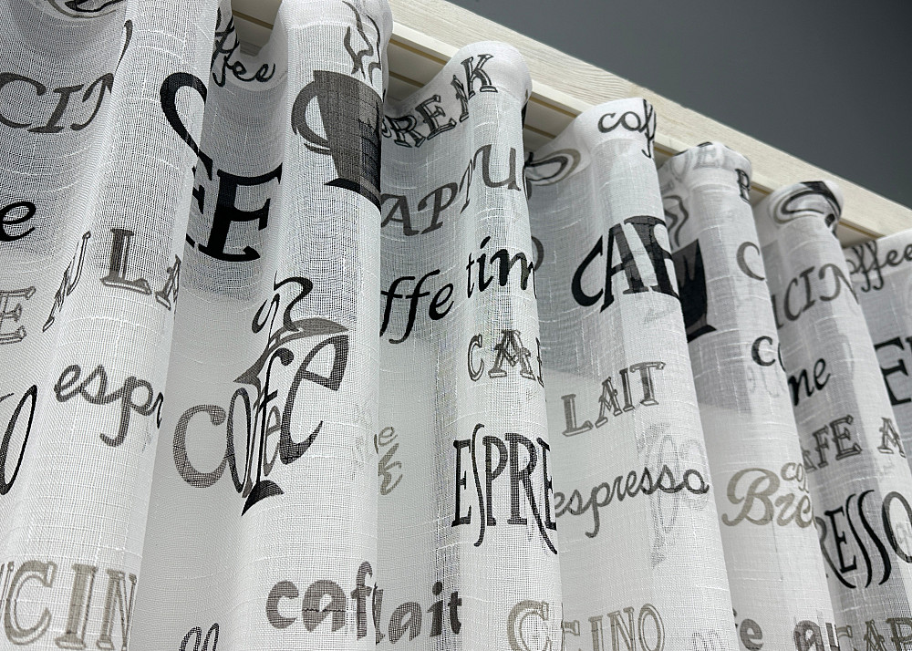 Кухонная тюль-арка VR-Textil № 1791т лен белый с черным 300х115 см (53-0113) Киев - изображение 7