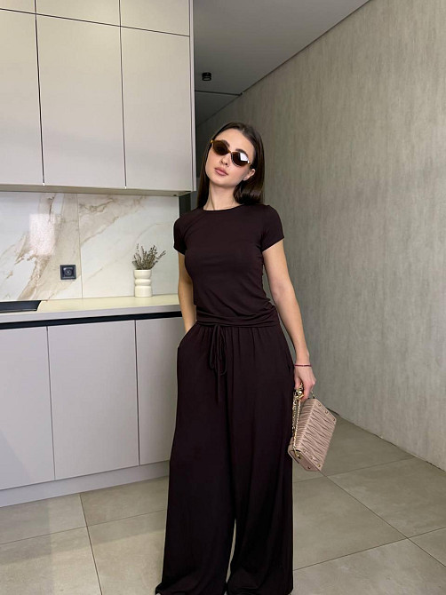 Женский базовый прогулочный костюм двойка турецкий трикотаж вискоза Шоколадный, 46/48 Одесса - изображение 1