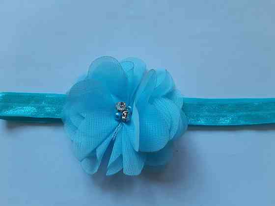 Детская повязка с цветком голубая - размер цветка 6,5см, размер универсальный (на резинке) Киев