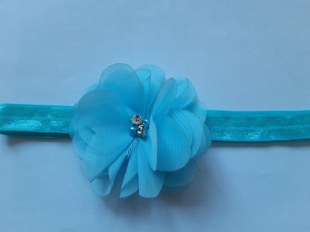 Детская повязка с цветком голубая - размер цветка 6,5см, размер универсальный (на резинке) Киев - изображение 1