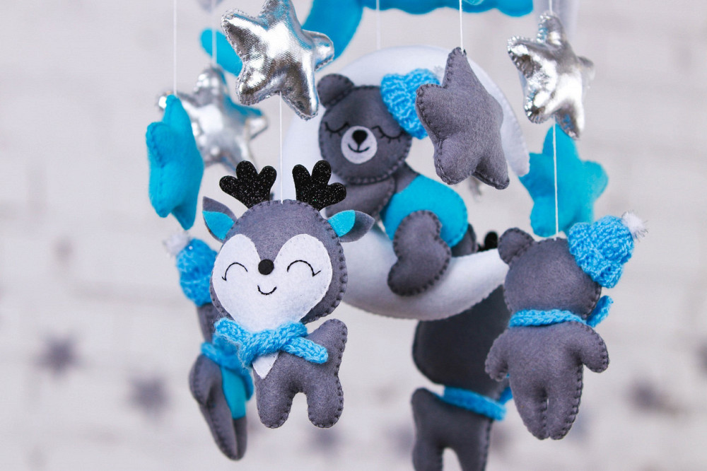 Дитячий мобіль на ліжечко для немовлят WooolyWool «Ведмедик на місяці для хлопчика» Київ - фото 5