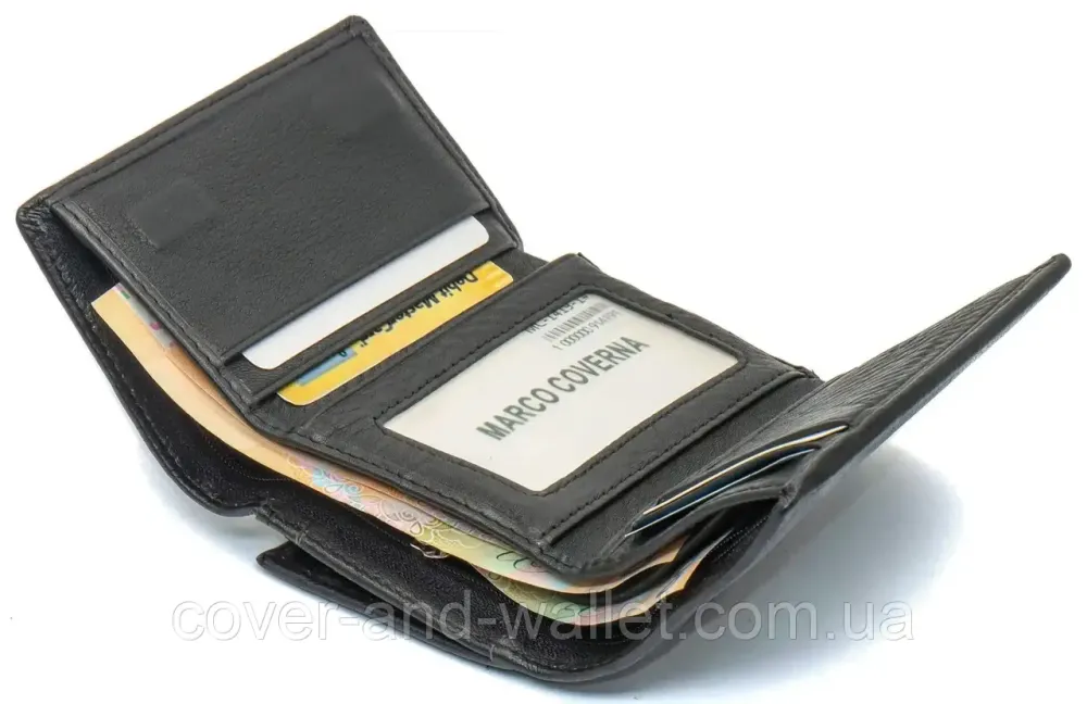 Компактный женский кошелек на магнитах в три сложения Marco Coverna MC-1419 Черный Киев - изображение 4
