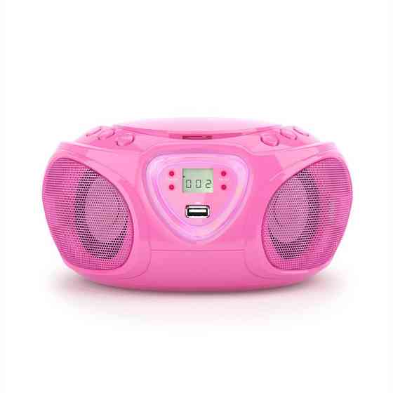 Roadie CD Boombox FM Radio Light Show CD-плеєр Bluetooth 5.0 Рожевий (Німеччина, читати опис) Рівне