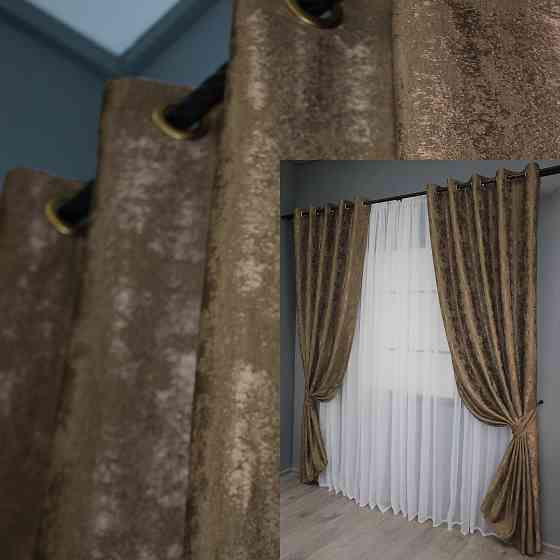Комплект штор на люверсах VR-Textil Жаккард Sultan YL № 1203ш Коричневый 150х250 см 2 шт (37-0060) Киев