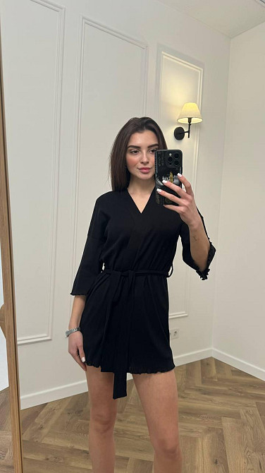 Домашний халат из трикотажа бамбук Черный XL/2XL Харьков - изображение 3