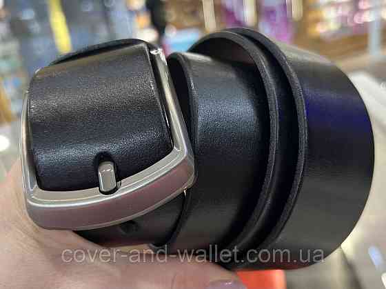 Широкий чоловічий джинсовий ремінь із натуральної шкіри чорного кольору 45 мм PS Leather Київ