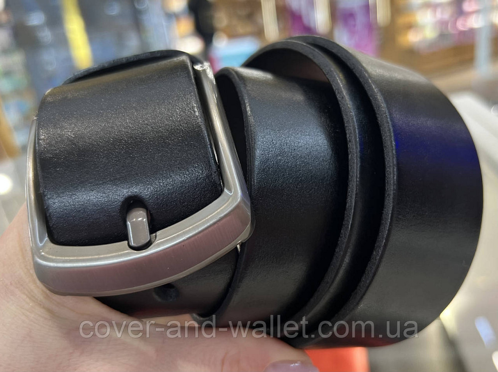 Широкий чоловічий джинсовий ремінь із натуральної шкіри чорного кольору 45 мм PS Leather Київ - фото 2