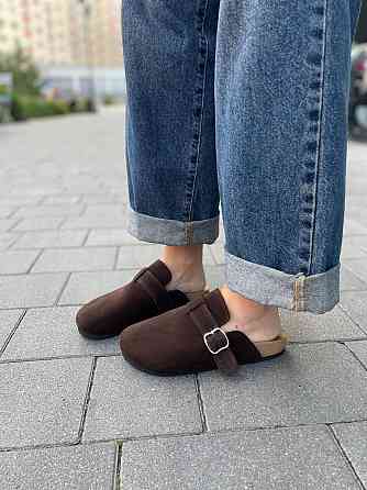 SEE SEVEN Стильні шльопанці жіночі замшеві із закритим носком шоколадні SEE SEVEN 1611 Коломыя