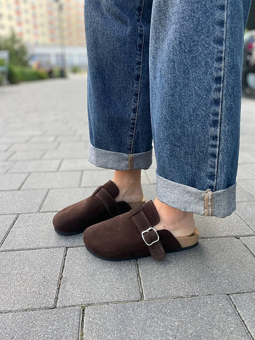 SEE SEVEN Стильні шльопанці жіночі замшеві із закритим носком шоколадні SEE SEVEN 1611 Коломыя - изображение 5