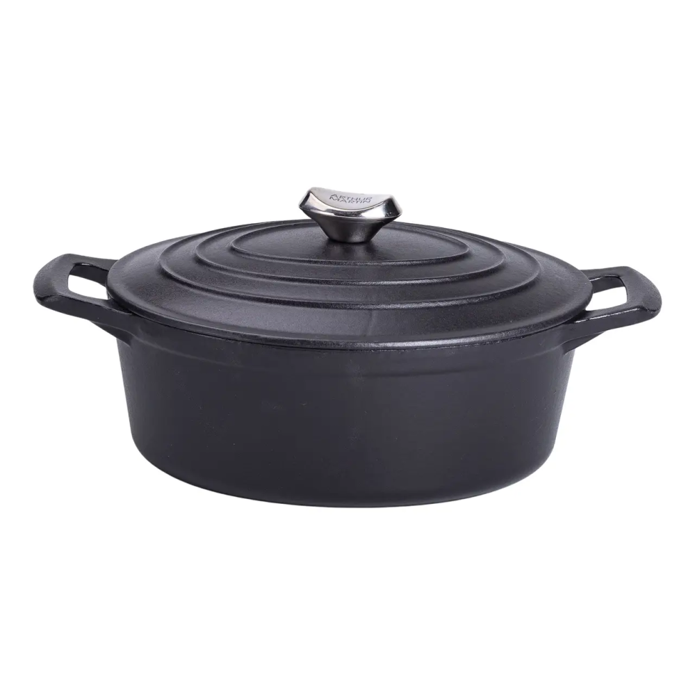 Гусятниця чавунна з кришкою 3 л Ø22 см чорна, каченята казан для тушкування запікання кухонний посуд HP-1-11-BLACK Коломия - фото 4