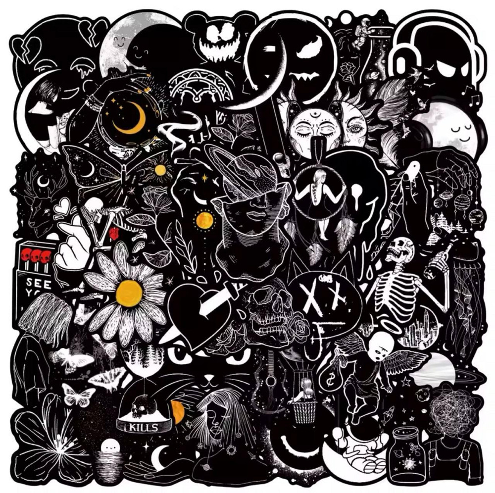 50 шт. черно-белых готических наклеек из винила для скрапбукинга, ежедневника, ноутбука, бутылки для воды. Киев - изображение 5