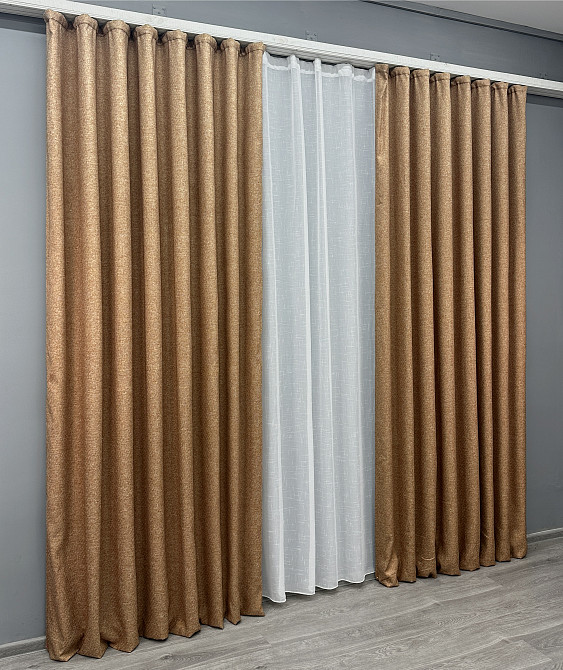 Комплект готових штор VR-Textil Льон ELEMENTA № 1865ш Світло-коричневий 200х270см 2 шт (32-177) Київ - фото 4