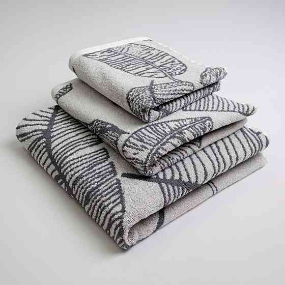 Набор махровых полотенец с рисунком перо 3шт GM Textile 40х70см, 50х90см, 70х140см 400г/м2 (Серый) Сумы