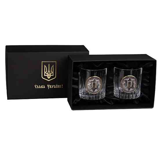 Набор бокалов для виски Полиция Украины Boss Crystal (2 бокала) хрусталь декорирован серебряными накладками с золотым покрытием Киев