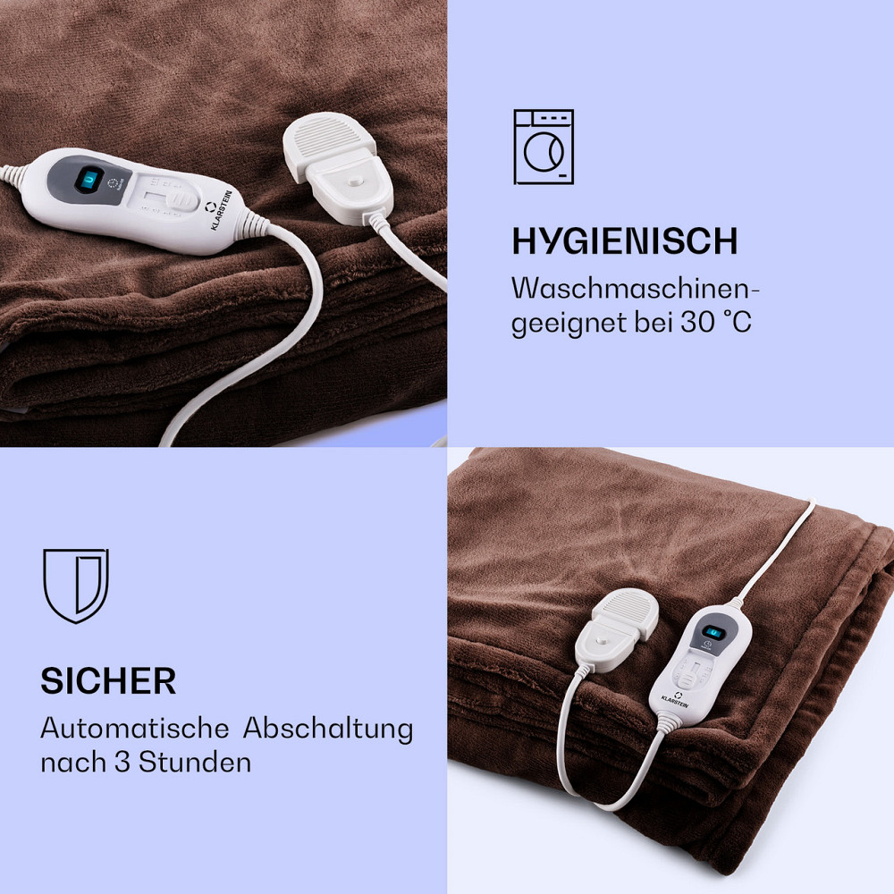 Доктор Watson XXL электрическое одеяло 3 уровня мощности можно стирать 200x180см микро плюшевый коричневый | Ровно - изображение 4