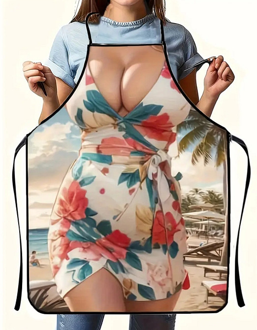 Фартух прикольний дівчина в сукні з квітками 80 на 60 см різнобарвний Київ - фото 3