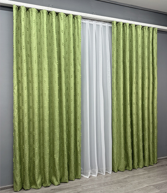 Комплект штор VR-Textil Лен Букле № 1889ш Оливковый 200х270 см 2 шт (32-249) Киев - изображение 4