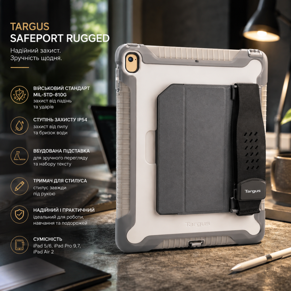 Чохол Targus SafePort Rugged для Apple iPad 5/6, iPad Pro 9.7, iPad Air 2, MIL-STD-810G, IP54, підставка, тримач стилуса Київ - фото 10