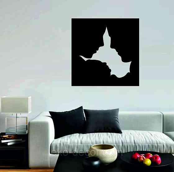 Декоративне настінне 3D Панно «Силует пари», Декор на стіну з об'ємом 70*70 см, Чорний Київ