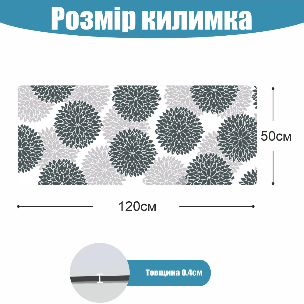 Суперпоглощающий Антискользящий Коврик Aquarius для ванной и кухни 50 х 120 см Серые Цветы Буча - изображение 2