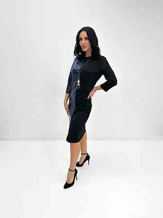 Платье миди с экокожей Martina 50-52, Темно-синий Киев