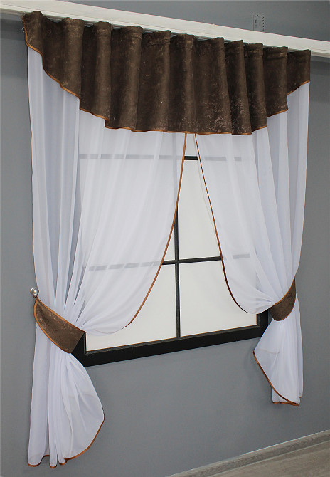 Кухонный комплект VR-Textil № 084к шторки с ламбрекеном белый с коричневым 270х170 см (52-0818) Киев - изображение 2