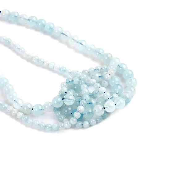 Аквамарин натуральний камінь для браслетів та підвісок намистини для рукоділля на нитці 39-41 см діаметр 6 мм Кам'янець-Подільський