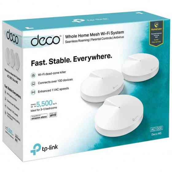 Система WiFi TP-LINK Deco M5 3 pcs, AC1300, 1xGE LAN, 1xGE WAN, MESH, MU-MIMO, Beamforming (DECO-M5-3-PACK) Київ
