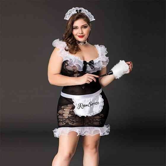 Костюм покоївки JSY «Слухняна Ельма» Plus Size Black, сукня, фартух, головний убір покоївки Sex Aura Київ