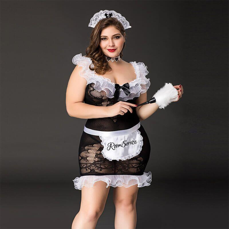 Костюм покоївки JSY «Слухняна Ельма» Plus Size Black, сукня, фартух, головний убір покоївки Sex Aura Київ - фото 1