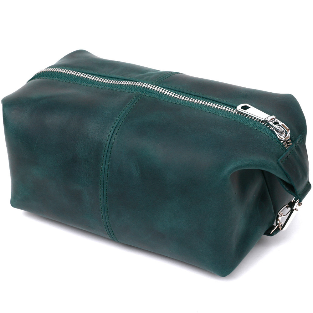 Шкіряна матова косметичка Shvigel 16399 Зелений Київ - фото 9