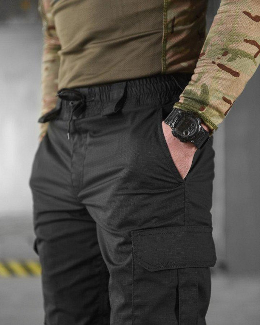 Тактические штаны джогеры черный спортивный стиль с резинкой на манжете внизу легкие Одесса - изображение 14