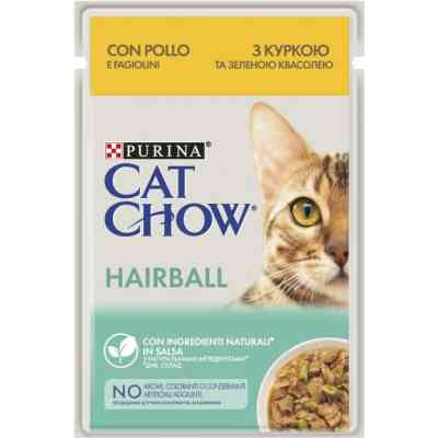 Влажный корм для кошек Purina Cat Chow Hairball с курицей и зеленой фасолью в желе 85г (7613037031393) Винница