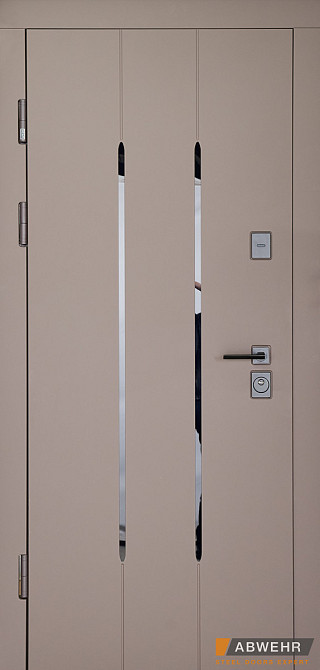 Двери входные, квартирные ABWEHR. Модель 549/544 MIRA Цвет Смоки софт / Белый супермат / Зеркало Киев - изображение 1