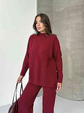 Женский базовый теплый брючный костюм двойка: свитер и штаны машинная вязка Одесса