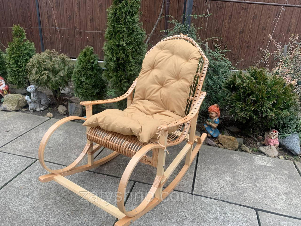 Крісло гойдалка з лози кавова з кавовою накидкою Київ - фото 1