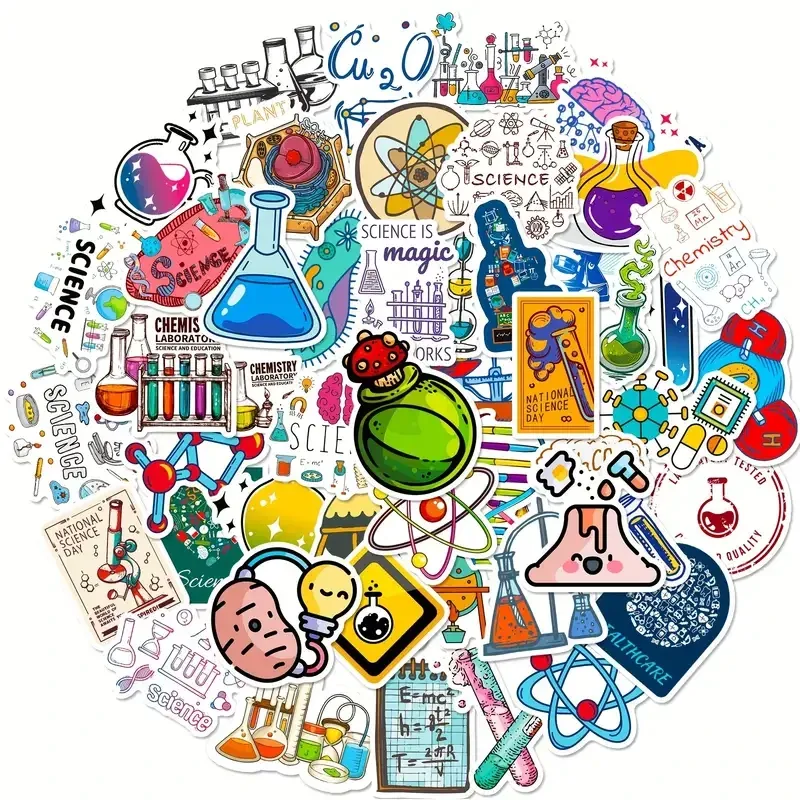Набір наукових наліпок 50 шт – стікери з хімії, біології, фізики для ноутбука, пляшки, скрапбукінгу Київ - фото 1