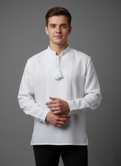 Мужская рубашка-вышиванка Белый орнамент 56 Киев - изображение 1