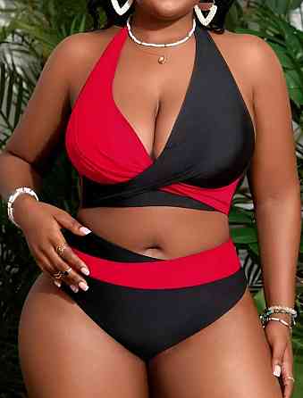 Раздельный купальник больших размеров женский черно-красный Киев