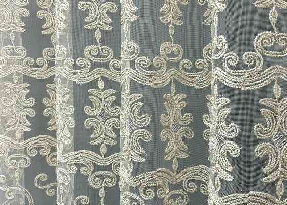 Тюль фатин с вышивкой Корд и люрексом Цвет молочный с золотистым 1851т Киев