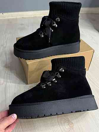 Уггі жіночі Hengji 007-1 замшеві шнурівка зі шкарпеткою чорні, 39, 24,5 см Київ