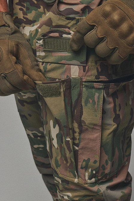 Військовий чоловічий демісезонний мультикамний костюм з липучками для шевронів і капюшоном Львів - фото 5
